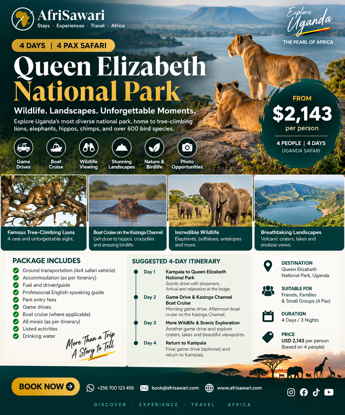 4 days Queen Elizabeth national park adventure trip banner